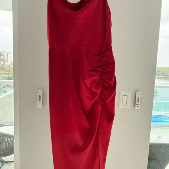 Aqua Bloomingdale’s Red Scarlet Dress ruched dress Sz 4 - Picture 1 of 4
